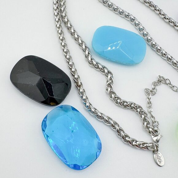 Signed Joan Rivers Interchangeable Glass Gem Necklace 9 Colors Silver Tone Chain - Picture 8 of 14
